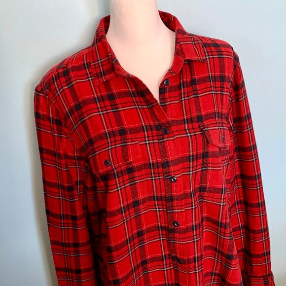 J. Crew Red and Black Windowpane Plaid Flannel Button Down Size 14 - Picture 3 of 9